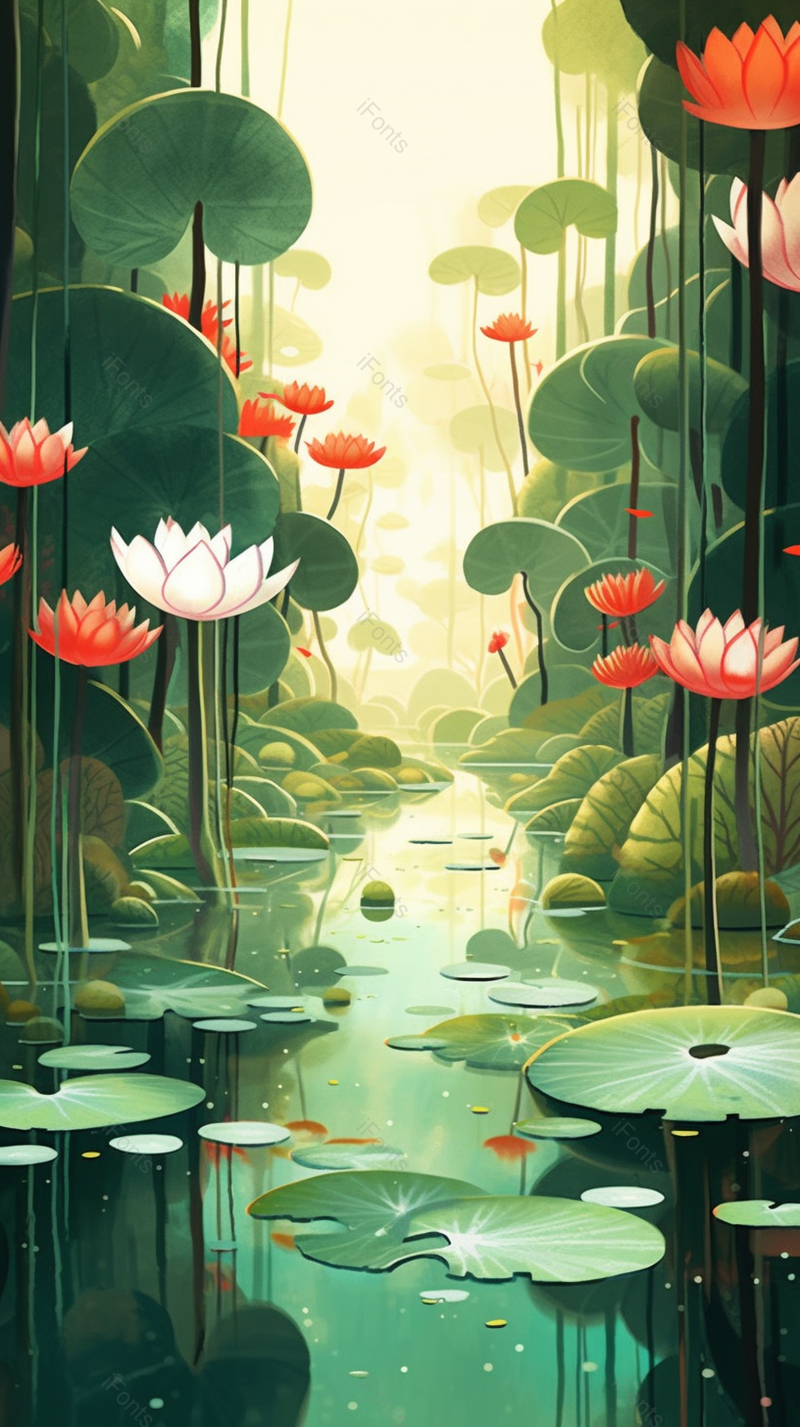红色荷花节气夏天插画背景,插画/手绘图,插画/手绘图库,插画/手绘图下载,插画/手绘